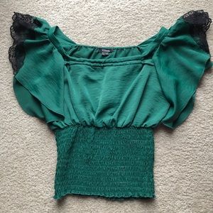 Green and black lace blouse